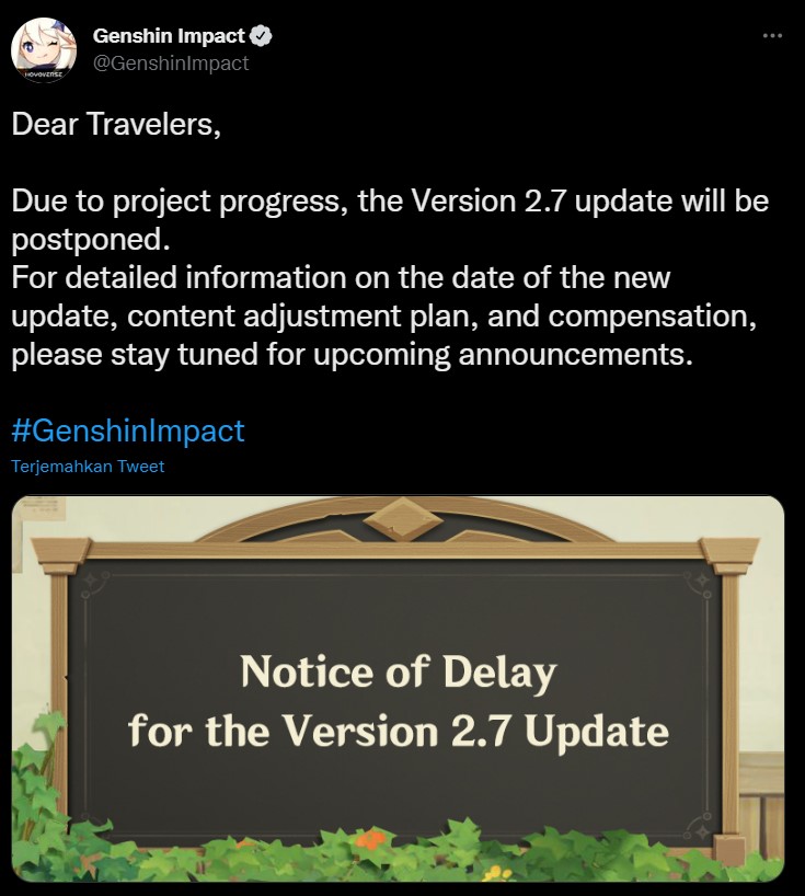 Genshin Impact di tunda update 2.7